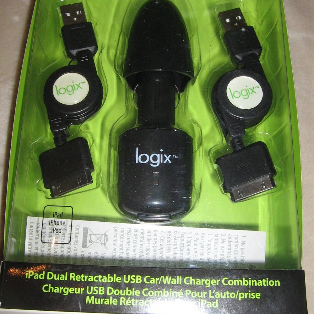 Logix IPad Dual Retractable USB Car/Wall Charger Combo $5.00 As An Add On Item